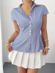 Shein IC43208 Shein Kék Csíkos Rövid Ujjú Ing (38) XL