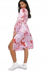  Rózsaszín Szatén Virágmintás Kismama Ruha MIDI 38 M__M