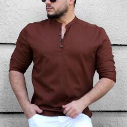  Férfi Ing XXL Állógallérral Barna Hosszú Ujjú (14-110-502)