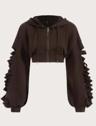 Shein Női Kapucnis Pulóver Barna Cipzárral 34 VXD