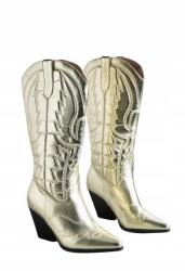 Boohoo B33105 Boohoo Arany Metál Cowboy Csizma Magassarkú Hímzés 37 (gzz49330)