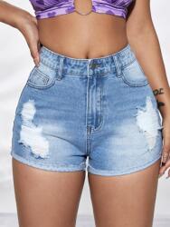 Shein Rövid Farmer Rövidnadrág, lyukacsos, Size 28, kék