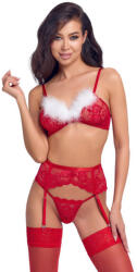 Cottelli Collection 3 részes (melltartó, harisnyatartó, tanga) csipkés karácsonyi szett (piros) - lunaluna