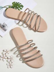 Shein KC54210 Shein Női Flip-flop Papucs Dekoratív Strassz Csíkokkal 38 (swshoes08210204425)