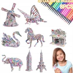 3D puzzle Színes filctollak a csomagban, 4 minta Kreatív játék (3D)