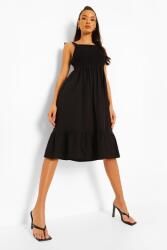 Boohoo Fodros Ruha, Size 42, 100% pamut, fekete szín, megkötős vállpántokkal