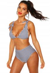 Boohoo FC16113 Boohoo Kétrészes Csíkos Fürdőruha Megkötős Vállpántokkal XXL (181059)