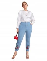 Shein Curve Nadrág Kék Hímzett Magas Szárú Casual 3XL__3XL