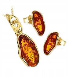  Arany Női Szett eredeti balti borostyán ezüstből 925 Aranyozott (CzarBursztynu 1e36)