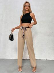 Shein WC23115 Shein Bézs Elegáns Nadrág Magas Derekú Mintás Öv S