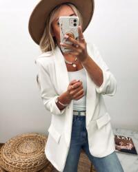 Elegáns Női blézer Hosszabb Egyszerű Fehér Ekrü Keresztelő