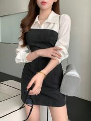 Dazy Csíkos Ruha Krémszínű Betéttel (XL) (588083)