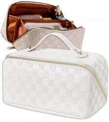 EdiBazzar Utazó Kozmetikai Szervező Doboz Fehér Bőröndhöz Fogantyúval Női Nagy (Elegancka kosmetyczka damska z eko skóry)