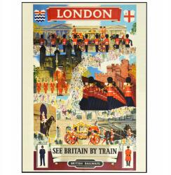  Poszter London Egyesült Királyság Utazás vasúton A3 (Plakat Podróżniczy Podróże Vintage)