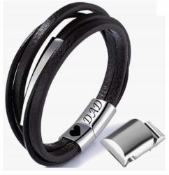  Bőr Karkötő Gravírozással, fekete, "DAD" Apa (6914552588586)