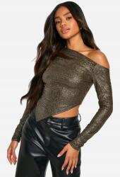 Boohoo EC24315 Boohoo Csillámos Aszimmetrikus Hosszú Ujjú Blúz (37) S