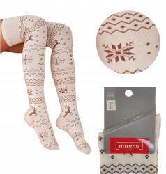 Milena Női Karácsonyi Térdzokni Norvég Ekrü/barna Milena 37/41 (ZAKOLANÓWKI DAMSKIE ŚWIĄTECZNE NORWESKIE)