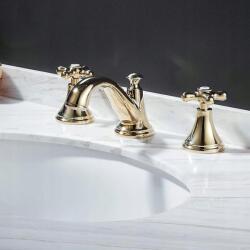 Kelelife Álló mosdó csaptelep 3 lyukú arany polírozott Sárgaréz (B2480)