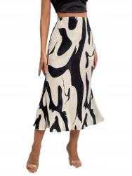 Shein Fodros Szatén Szoknya Egyenes Krémszínű Fekete Mintával 36 S__s