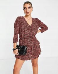 AX Paris Fekete Ruha Mini Virágok V Neck (38) (549473)