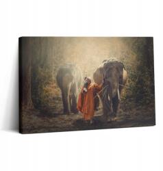 Wallfluent Canvas Falikép Stílusos Ajándék Hálószobába Szerzetes és Elefántok 30x20 cm (010030010150000075248)