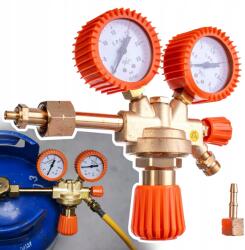 TC Technic Palack reduktor Propan Bután PB-gázhoz 2x Nyomásmérő Hosszú szívócső (2083)