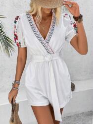 Shein Fehér Overál, virágmintás, öv, Size 44