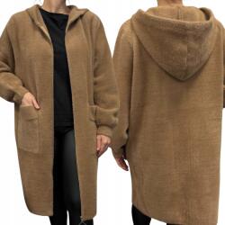  Alpaka Női Kabát Pulóver Meleg Hosszú Kapucni Cipzár Barna 2186 (kurtka damska płaszcz alpaka na wiosnę)