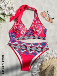 Shein XC44304 Shein Mintás Kétrészes Fürdőruha Megkötős S