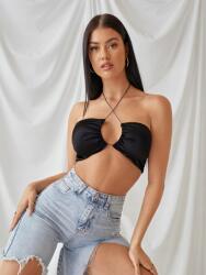 Shein KC33315 Shein Fekete Crop Top Szatén (25) M