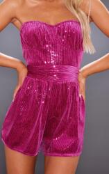 Prettylittlething Elegáns Velúr Flitteres Overál, Size 38, rózsaszín, 100% poliészter