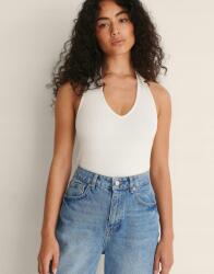 NA-KD Fehér Crop Top Bordázott Illeszkedő Nyakkivágás V Klasszikus Na-kd S