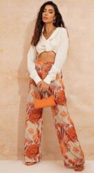 Prettylittlething Narancssárga Virágos Magas Derekú Klasszikus Prettylittlething Nadrág 44-ES