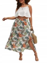 Shein WC24321 *shein Trópusi Mintás Szoknya Magas Derekú Boho Slicc 48-AS