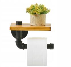 WC-papír tartó fa polccal, öntöttvas csővel (MTG001)