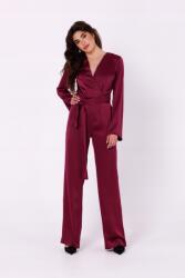 Makover Női Elegáns Szatén Overál Megkötővel Bordó 36-OS