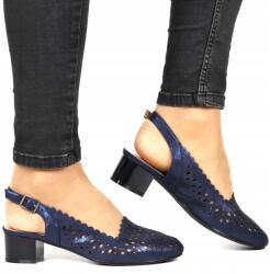  Sarok Nélküli Női Alacsony Sarkú Cipő, Sötétkék Fényes (iBUTY 12579 GRANAT)