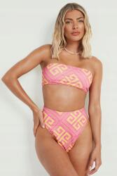Boohoo Bikini Alsó Sárga-rózsaszín Bugyi Azték Mintás Magas Derekú Boohoo 34
