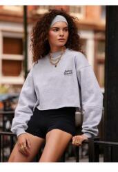 Nasty Gal Rövid Pulóver Szürke Hosszú Ujjú Felirat Klasszikus Egyenes Nasty Gal M