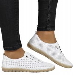  Női Bőr Félcipő Áttört Fehér Könnyű Kényelmes Bőr Lyukas Bőr (iBUTY 6140 BIAŁE)