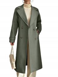 Shein Kabát Zöld Hosszú Cipzáras Kétsoros Zsebek 36 S__s