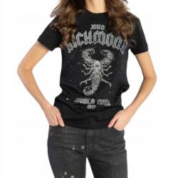 John Richmond póló, női pamut póló, fekete, logó, grafika, méret S (RWA20171TS)