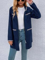 Shein KC73212 Shein Hosszú Kapucnis Pulóver Cipzáras Minta Azték Velúr M