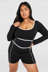 Boohoo Fekete-fehér Hosszú Ujjú Overál Mély Nyakú Rövidnadrág Boohoo 46