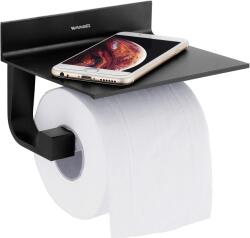  WC-papír tartó polccal fekete Alumínium fúrás nélkül Wangel (JXDTU357)