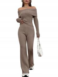 Shein Shien Kötött Nadrág Barna Magas Derekú Egyenes 34 Xs__xs