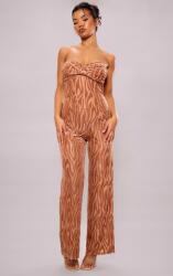 Prettylittlething Állatmintás Velúr Overál, Size 38, barna, 100% poliészter, címkés szett