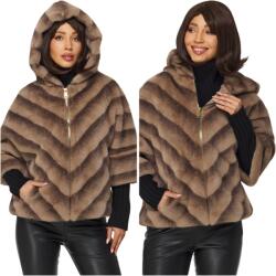 DEMUR Női Téli Dzseki vastag szőrme kapucnis zsebekkel bézs (kurtki damskie futrzane zimowe na zimę)