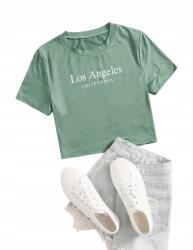 Shein Shien Pamut Póló Zöld Casual Print Fehér 34 Xs__xs