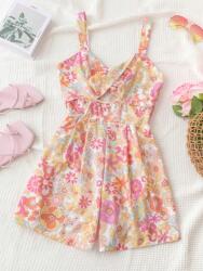 Shein Többszínű Virágmintás Overál Rövid Vállpántokkal Shein Kivágással 44